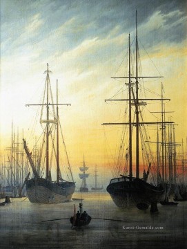 Caspar David Friedrich Werke - Ansicht eines Hafens romantischer Boote Caspar David Friedrich